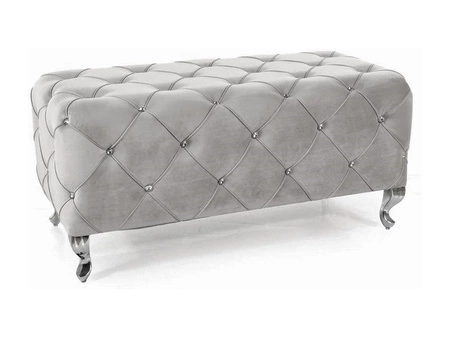 Hesta Pouffe 100 cm hellgrau ideal Hocker schmutzabweisend und kratzfest Sitz Pouffe wird als eine gepolsterte Bank gesteppte Elemente mit Kristallen arbeiten