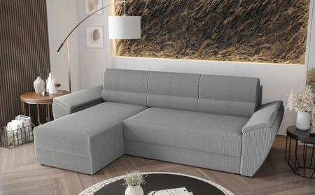 Ecksofa mit Schlaffunktion Fogu II Grau Esche links Stilvolles Ecksofa mit bequemen Armlehnen und einem Bettkasten
