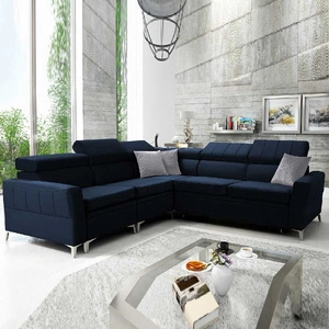 Ecksofa mit Schlaffunktion Rava IV navy blau links Samt Komfort während der täglichen Ruhe Container für Bettzeug