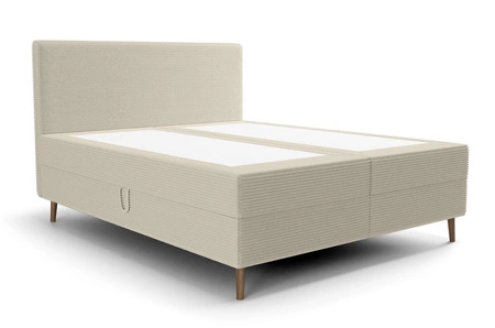 Boxspringbett Totti 140x200 beige stilvolles Bett mit Bettzeugablage dreidimensionaler Stoff mit ausdrucksvollen Streifen