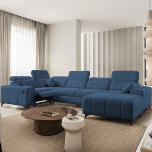 Ecksofa mit Schlaffunktion Penejos IV Lux blau rechtsseitig stilvolles Ecksofa mit komfortablem ausziehbarem Fußteil