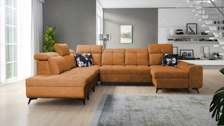 Ecksofa mit Schlaffunktion Buffalo X Honig rechts funktionelles und bequemes Ecksofa für ein Zimmer mit Bettzeugcontainern