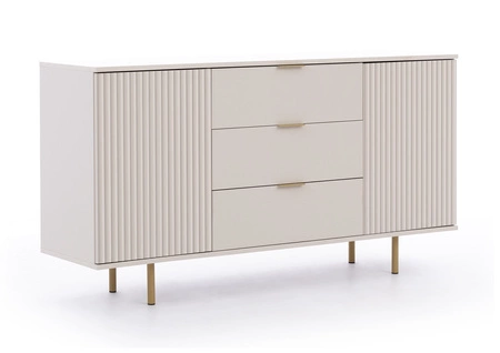 Kommode mit Schubladen Sula 150 cm beige elegante und funktionelle Kommode mit dekorativen geriffelten Fronten und Metallgriffen