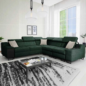Ecksofa mit Schlaffunktion Alcamo III grün rechts funktionelles und stilvolles Ecksofa mit Schublade in der Seite zwei Behälter für Bettzeug