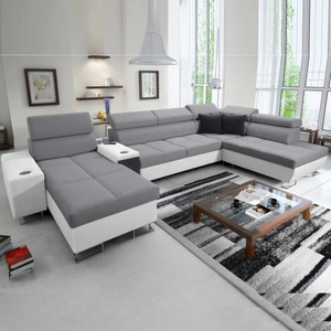 Ecksofa mit Schlaffunktion Dafni V grau weiß links geflochten bequemes Ecksofa mit verstellbaren Kopfstützen