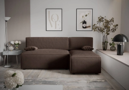 Ecksofa mit Schlaffunktion Brandon braun rechte Ecke dreidimensionaler Stoff mit ausdrucksstarkem Streifen Bettkasten