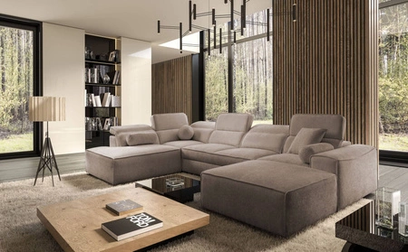 Ecksofa mit Schlaffunktion Viano VI hellbraun rechts Ecksofa mit modernem Design zwei Container für Bettzeug