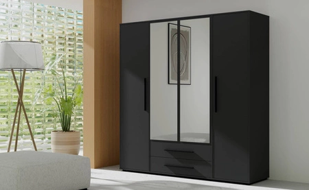 Spiegelschrank Maxione 198 cm schwarz geräumiger Kleiderschrank für Schlafzimmer Jugendzimmer oder Flur angereichert mit Schubladen