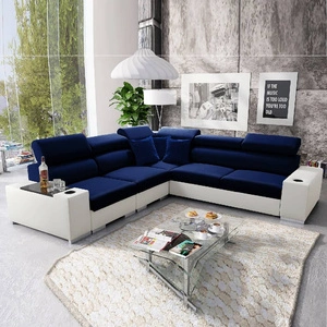 Ecksofa mit Schlaffunktion Provo III navyblau/weiß linkes Ecksofa mit Bettzeugablage und verstellbaren Kopfstützen