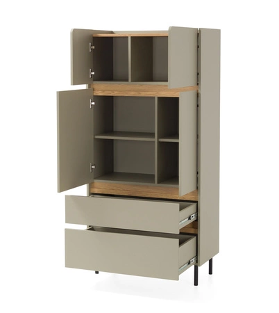 Regal Paguro 80 cm beige sand / Eiche geölt elegantes Design stabile hohe Beine Bücherregal mit Türen und Schubladen