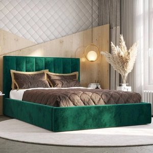 Polsterbett Rinus 160x200 mit Aufbewahrung Flaschengrün Modernes skandinavisches Stilbett mit bequemem Kopfteil