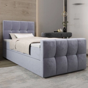 Boxspringbett Manhattan 100x200 hellblau Bett im modernen skandinavischen Stil mit gepolstertem Kopf- und Fußteil Bett mit Staukasten