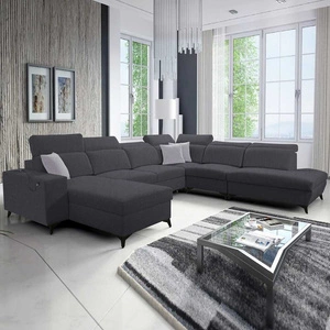 Ecksofa mit Schlaffunktion Kelly Sleek X graphit links extrem elegantes Ecksofa für Wohnzimmer mit verstellbaren Kopfstützen