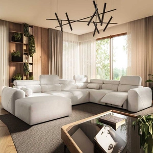 Ecksofa mit Schlaffunktion Cantare VIII Lux Elfenbeinfarbenes links Designer Ecksofa mit elektrischer Fußstütze