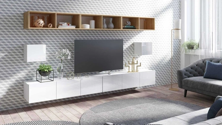 Möbel Apulia XXXIV weiß glänzend / goldene Eiche ein außergewöhnlich stilvolles Wandelement einfache Elemente, die in jedes Interieur passen