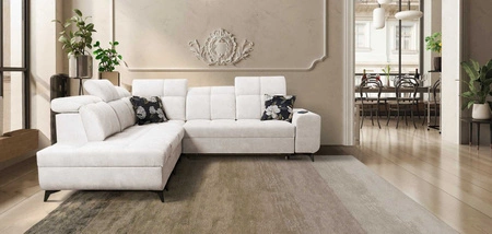 Ecksofa mit Schlaffunktion Buffalo IX creme linke Seite stilvolles Ecksofa für Zimmer aus Velourstoff Zierkissen