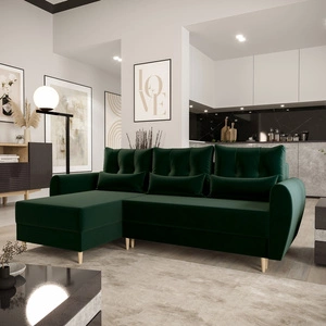 Ecksofa mit Schlaffunktion Rovigo bottle green links elegantes Ecksofa in skandinavischem Design großes Bettzeugfach