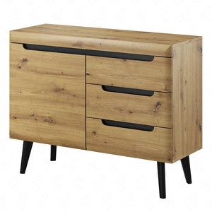 Kommode Atka 107 cm Eiche artisan / schwarz modernes Möbeldesign Kommodenkante mit speziellem ABS-Furnier verarbeitet