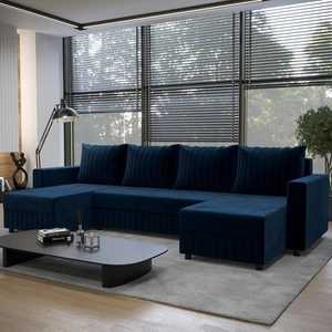 Ecksofa mit Schlaffunktion Pasco U navy blue klassisches Design geschmackvoller Körper mit garantierter Funktionalität und Komfort weicher Stoff