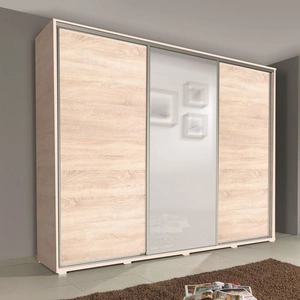 Schiebeschrank mit Spiegel Silwer 255 cm Eiche hell sonoma modernes Design ABS-Finish und Aluminium-Türführungen