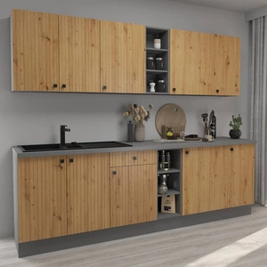 Küchenmöbel Set Antri 260 cm Lamellenfronten Schränke sehen in modernen und klassischen Interieurs toll aus