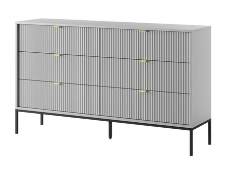 Kommode mit Schubladen Lovro 154 cm grau modernes Design wird Liebhaber von ausdrucksstarken Interieurs geriffelte Fronten Metallgriffe begeistern