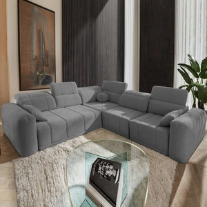 Ecksofa mit Schlaffunktion Cetara III grau rechts ergonomisches Ecksofa mit verschiebbarer Rückenlehne und verstellbaren Kopfstützen