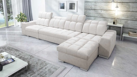 Ecksofa mit Schlaffunktion Luigi XII hellbeige rechte Seite stilvolles Ecksofa für Wohnzimmer in minimalistischer und eleganter Ausführung