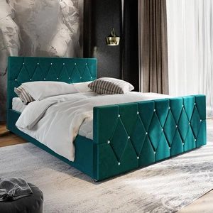 Polsterbett Tifton 160x200 türkis mit Stauraum im modernen Stil mit markantem Kopf- und Fußteil mit Kristallen veredelt