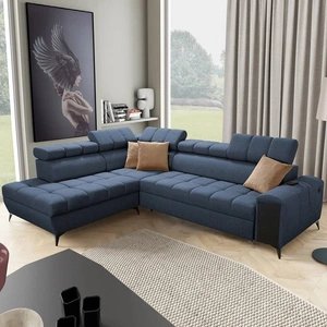Ecksofa mit Schlaffunktion Bolmso VII blau links äußerst elegantes Ecksofa für Wohnzimmer mit Schublade und Bettzeugcontainer
