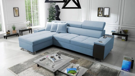 Ecksofa mit Schlaffunktion Dafni Blau linksseitig aus Samt bietet Komfort und Funktionalität während der täglichen Erholung