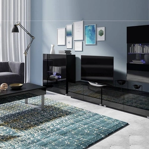 Möbelset Apulia XXII schwarz glänzend extrem stilvolle Wohnwand einfache Elemente, die in jedes Interieur passen