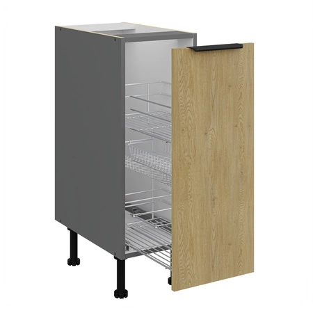 Küchenmöbel Set Corsico 300 cm elegante Küchenschränke mit Metallkantengriffen Schrank mit Ladekorb