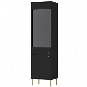Kioto II 52 cm schwarz graphit stilvolles Design sichere Vitrine aus gehärtetem Glas auf goldenen Metallfüßen