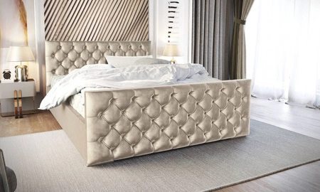 Polsterbett Viamao 180x200 beige mit Container im modernen skandinavischen Stil mit gestepptem Kopfteil und Fußteil