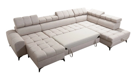 Ecksofa mit Schlaffunktion Bolmso VI braun links bequemes Ecksofa mit verstellbaren Kopfstützen dekorative Steppung auf der Sitzfläche