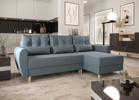 Ecksofa mit Schlaffunktion Rovigo grau blau rechts elegantes Ecksofa in skandinavischer Form großes Bettzeugfach