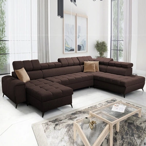 Ecksofa mit Schlaffunktion Bolmso VI braun links bequemes Ecksofa mit verstellbaren Kopfstützen dekorative Steppung auf der Sitzfläche