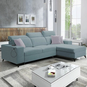 Ecksofa mit Schlaffunktion Kelly Sleek arktisch blau rechtsseitig kariert bequemes und funktionelles Ecksofa für das Wohnzimmer