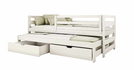 Kinderbett Tori 90x180 cm weiß 2-Personen-Ausziehbett für Kinderzimmer Massivbauweise Kinderbett aus massivem Kiefernholz