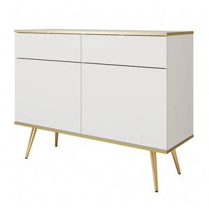 Kommode mit Schubladen Luxury 107 cm weiß modernes Design Wohnzimmer Kommode Körper mit Gold trim hohe Metallbeine gekrönt
