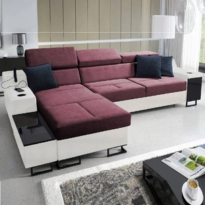 Ecksofa mit Schlaffunktion Alcamo burgund/weiß links stilvolles Ecksofa mit einer ausziehbaren praktischen Schublade an der Seite des Möbels