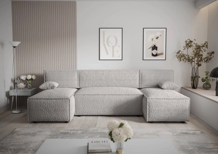 Ecksofa mit Schlaffunktion Brandon U grau Esche Bettkasten weicher Stoff mit markanter Schlingenoberfläche