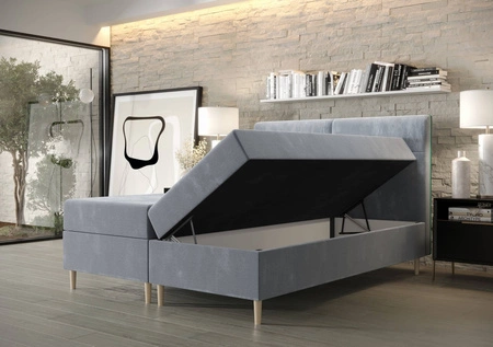 Boxspringbett Voltera 180x200 Beige moderner skandinavischer Stil mit charakteristischem Kopfteil