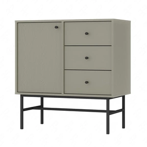 Schubladenkommode Kioto III 84 cm Eukalyptus modernes Design dezente schwarze Griffe Metallrahmen ideale Kommode für Wohnzimmer