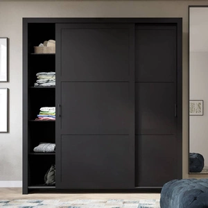 Schiebeschrank Parma 185 cm schwarz modernes Design ABS-Finish und Aluminium-Türführungen