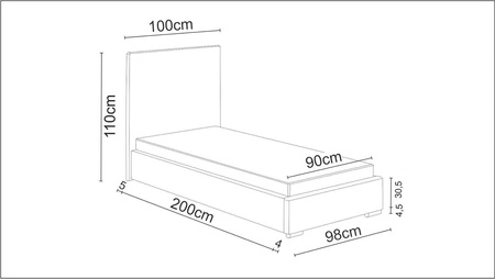 Hernani 90x200 mint gepolstertes Bett mit modernem Kopfteil ideal für ein Jugendzimmer oder kleines Schlafzimmer