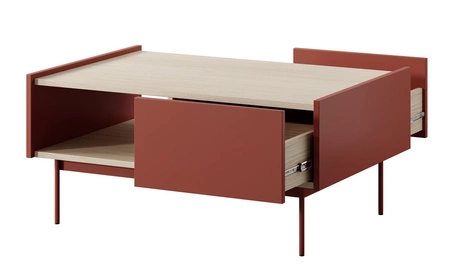 Vellore ziegelroter Couchtisch mit Schubladen originelles Design abgesenkte Platte in Eiche Dekor bietet eine originelle Oberfläche