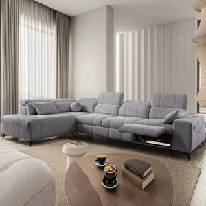 Ecksofa mit Schlaffunktion Penejos XI Lux hellgrau linke Seite stilvolles Ecksofa mit bequemem ausziehbarem Fußteil