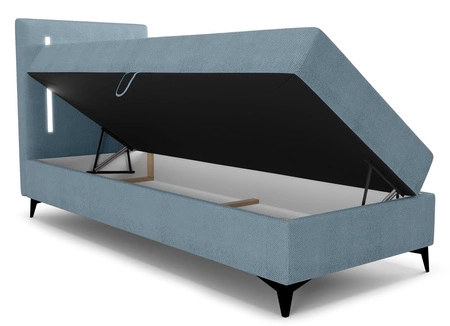 Boxspringbett Norco 90x200 blau stilvolles Bett mit Staukasten Beleuchtung im Kopfteil fügt eine einzigartige Note